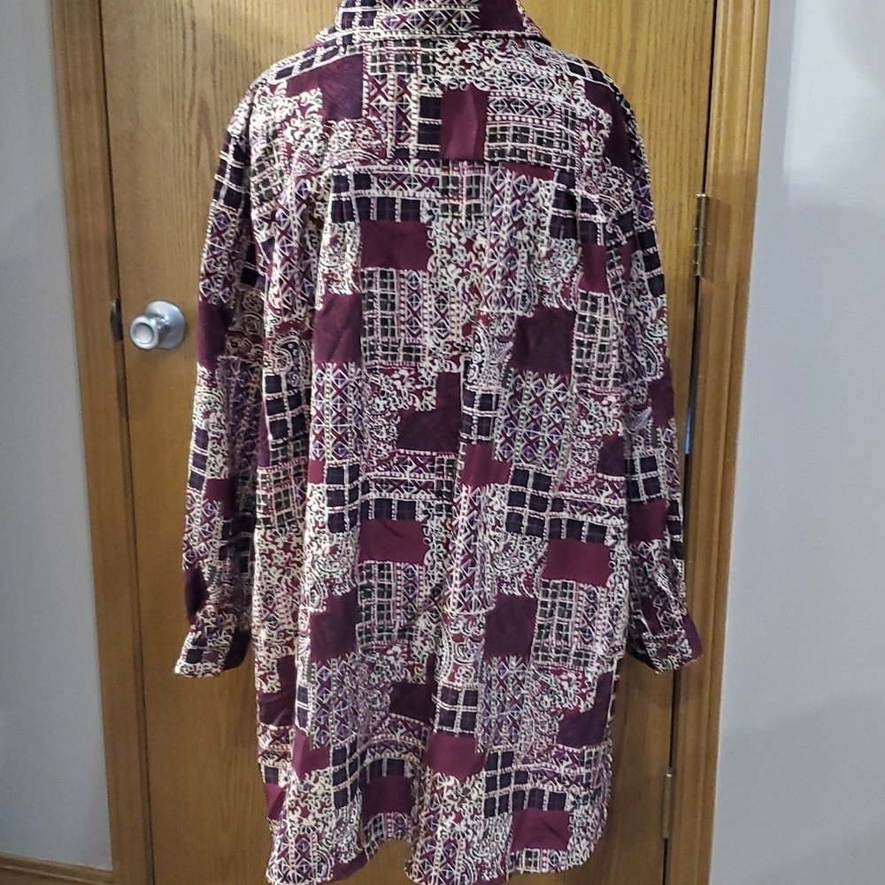 Brylane woman collection burgandy patchwork pattern long sleeve long line tunic - Picture 3 of 5
